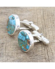 Sterling Silver Blue Copper Turquoise Cufflink for Men