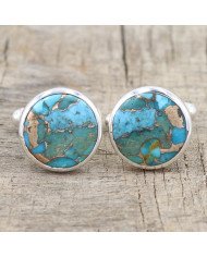 Sterling Silver Blue Copper Turquoise Cufflink for Men