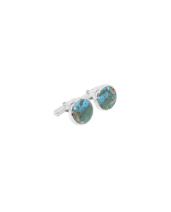 Sterling Silver Blue Copper Turquoise Cufflink for Men