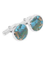 Sterling Silver Blue Copper Turquoise Cufflink for Men