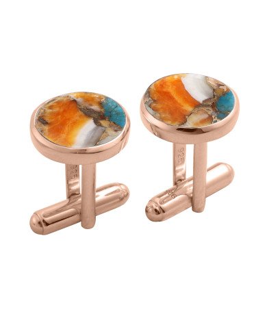 Rose Gold Vermeil Orange Spiny Oyster Turquoise Cufflink for Men