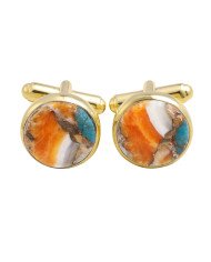 18k Gold Vermeil Silver Orange Spiny Oyster Turquoise Cufflink for Men