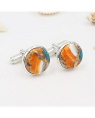 Sterling Silver Orange Spiny Oyster Turquoise Cufflink for Men