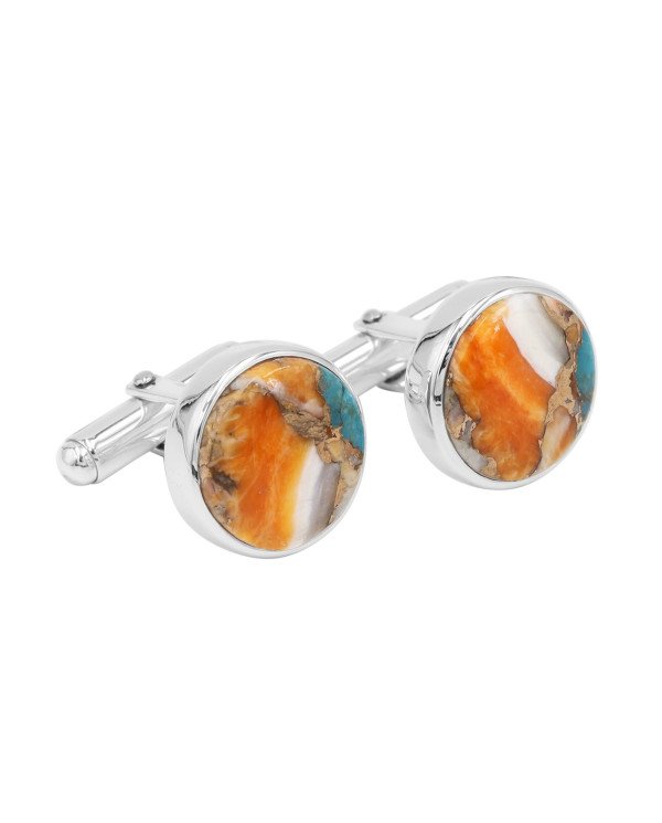 Sterling Silver Orange Spiny Oyster Turquoise Cufflink for Men