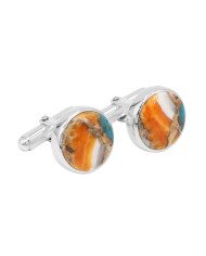 Sterling Silver Orange Spiny Oyster Turquoise Cufflink for Men