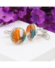 Sterling Silver Orange Spiny Oyster Turquoise Cufflink for Men