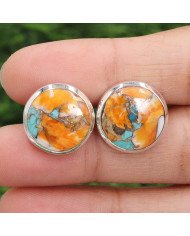 Sterling Silver Orange Spiny Oyster Turquoise Cufflink for Men