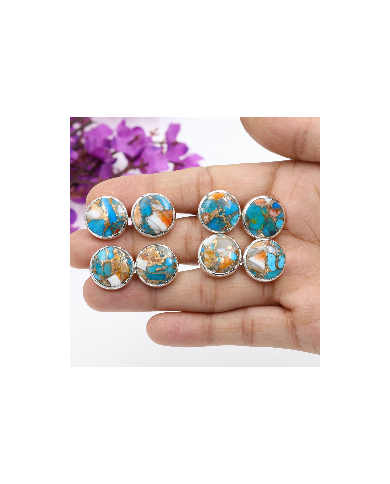 Sterling Silver Orange Spiny Oyster Turquoise Cufflink for Men