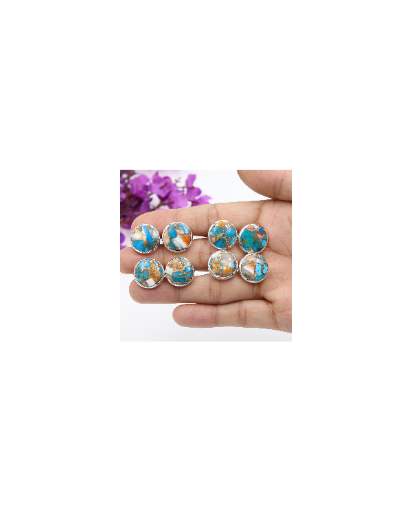 Sterling Silver Orange Spiny Oyster Turquoise Cufflink for Men