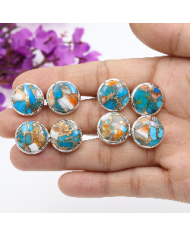 Sterling Silver Orange Spiny Oyster Turquoise Cufflink for Men