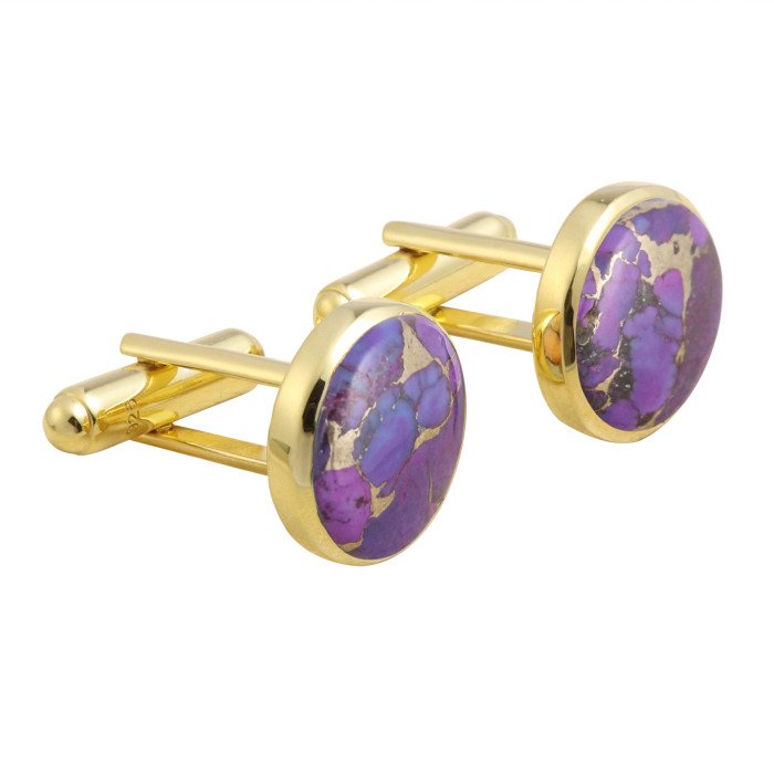 18k Gold Vermeil Over Silver Purple Copper Turquoise Cufflink for Men