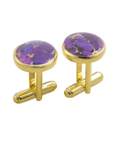 18k Gold Vermeil Over Silver Purple Copper Turquoise Cufflink for Men