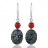 Turquoise Coral Gemstone Earring Two Stone Silver Earrings for Women
