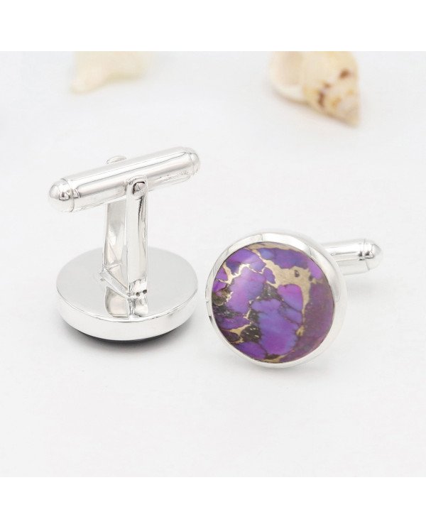 Sterling Silver Purple Copper Turquoise Cufflink for Men
