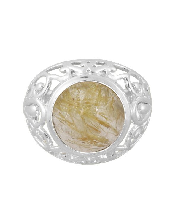 Golden Rutilated Quartz Ring 925 Sterling Silver Ring Unisex Ring