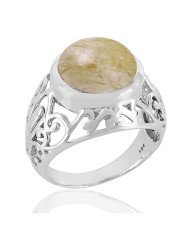 Golden Rutilated Quartz Ring 925 Sterling Silver Ring Unisex Ring