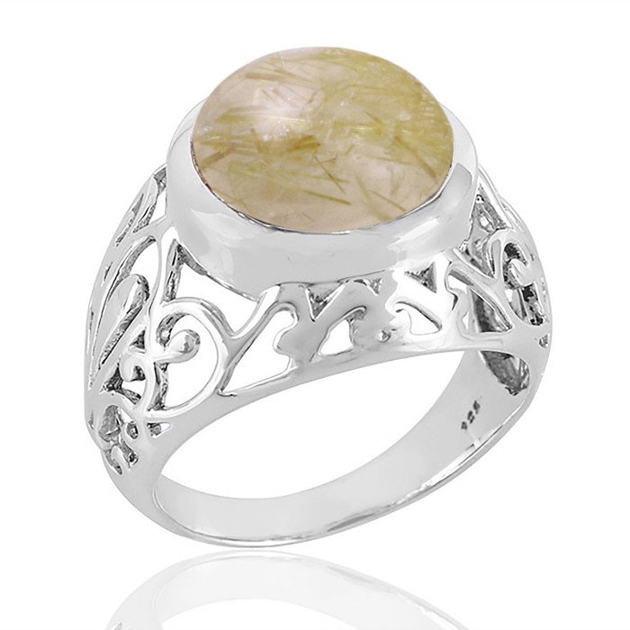 Golden Rutilated Quartz Ring 925 Sterling Silver Ring Unisex Ring