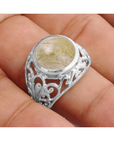Golden Rutilated Quartz Ring 925 Sterling Silver Ring Unisex Ring