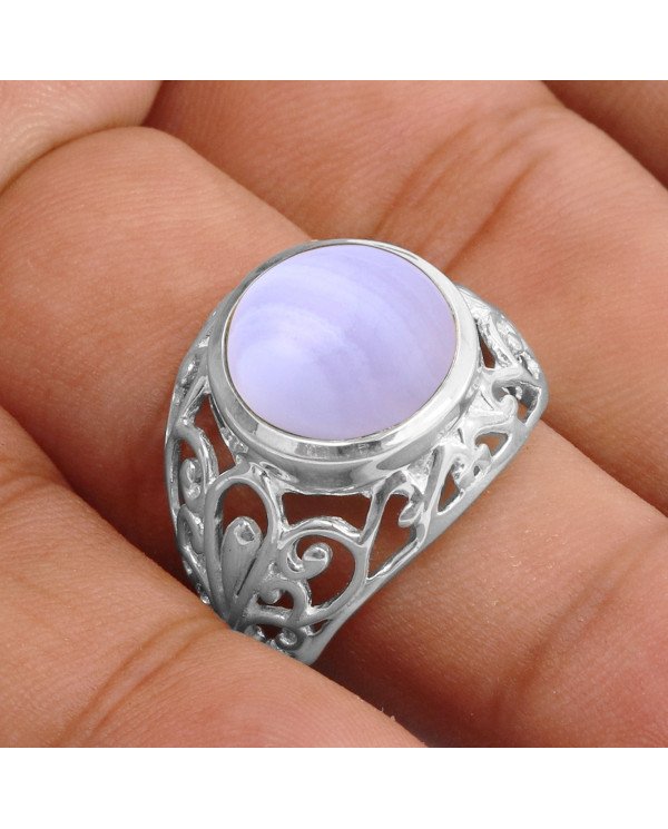 Natural Blue Lace Agate Ring 925 Sterling Silver Ring Handmade Ring