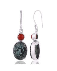 Turquoise Coral Gemstone Earring Two Stone Silver Earrings for Women