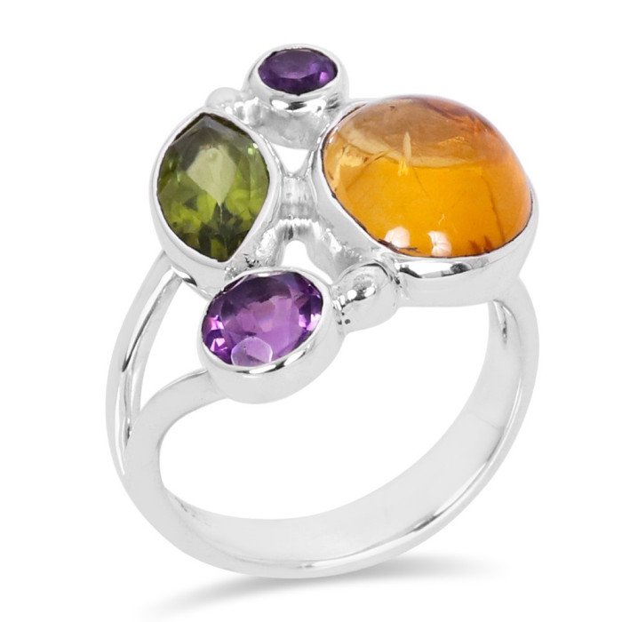 Sterling Silver Yellow Citrine and Peridot Birthstone Ring