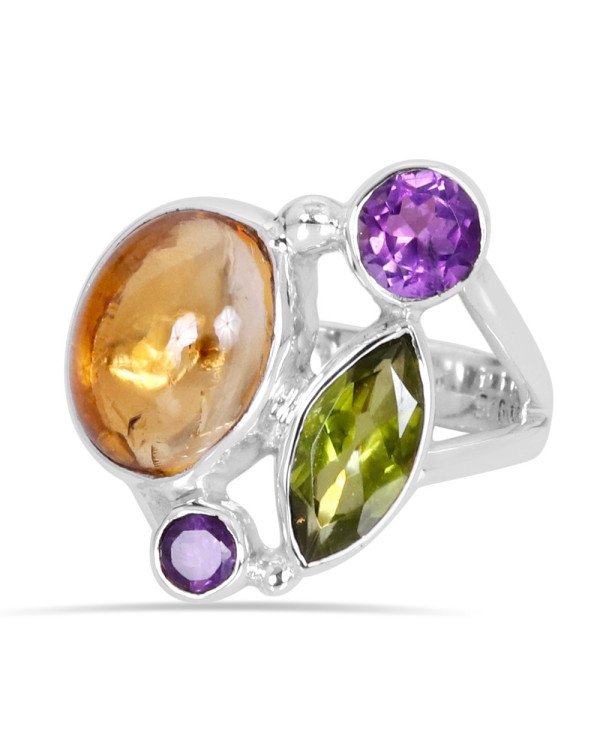 Sterling Silver Yellow Citrine and Peridot Birthstone Ring