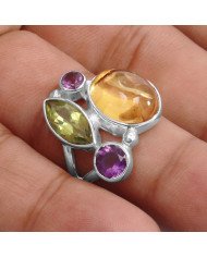 Sterling Silver Yellow Citrine and Peridot Birthstone Ring