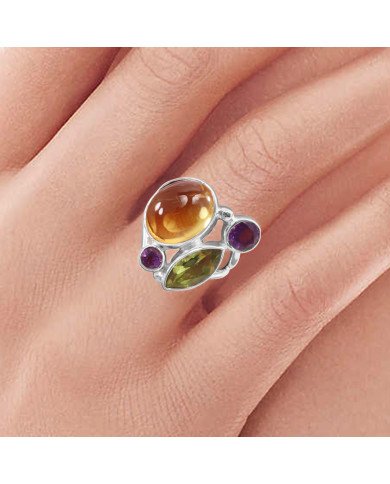 Sterling Silver Yellow Citrine and Peridot Birthstone Ring