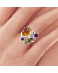 Sterling Silver Yellow Citrine and Peridot Birthstone Ring