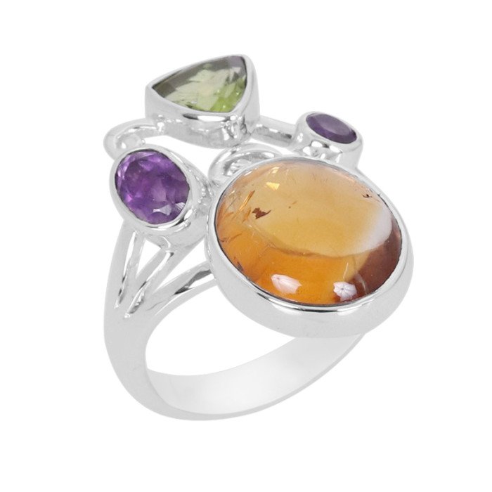 Citrine Gemstone Ring, Amethyst Ring, Sterling Silver Ring