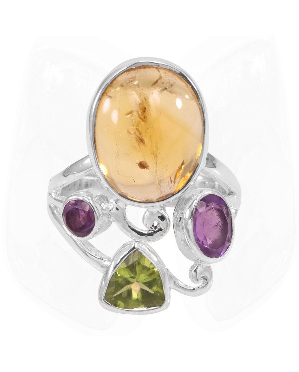Citrine Gemstone Ring, Amethyst Ring, Sterling Silver Ring