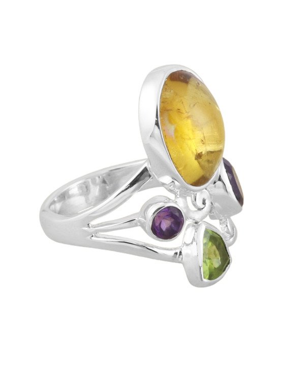 Citrine Gemstone Ring, Amethyst Ring, Sterling Silver Ring