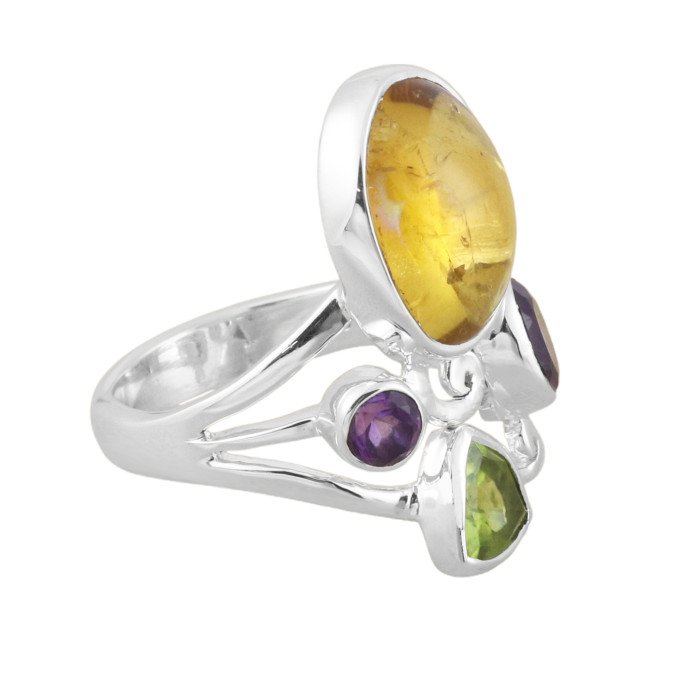 Citrine Gemstone Ring, Amethyst Ring, Sterling Silver Ring