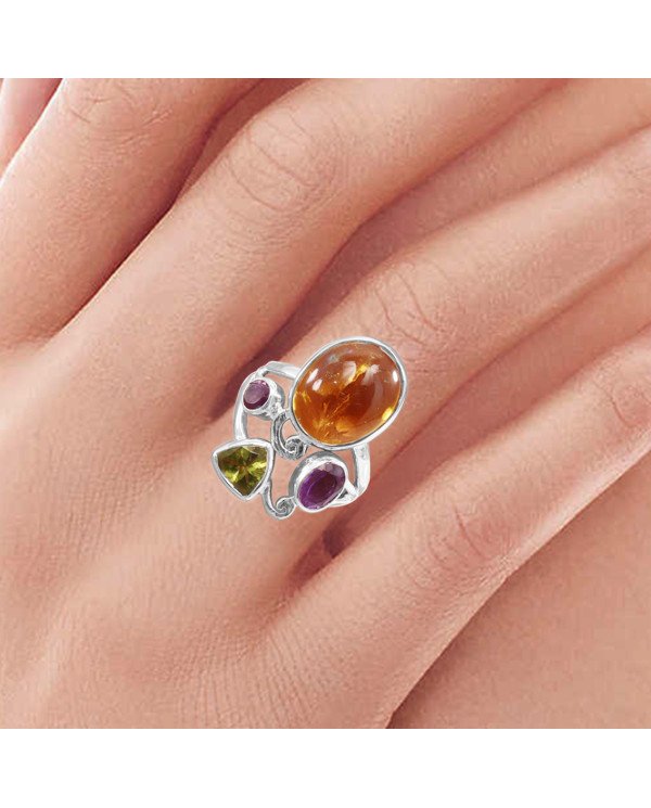 Citrine Gemstone Ring, Amethyst Ring, Sterling Silver Ring