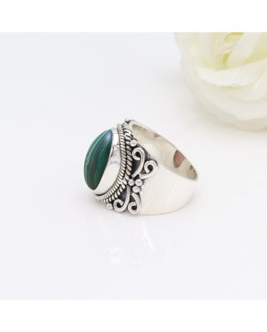 Real Malachite Sterling Silver Handmade Statement Ring