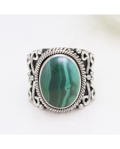 Real Malachite Sterling Silver Handmade Statement Ring