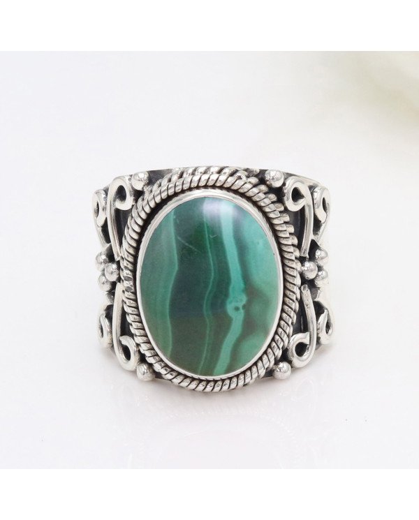 Real Malachite Sterling Silver Handmade Statement Ring