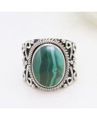 Real Malachite Sterling Silver Handmade Statement Ring