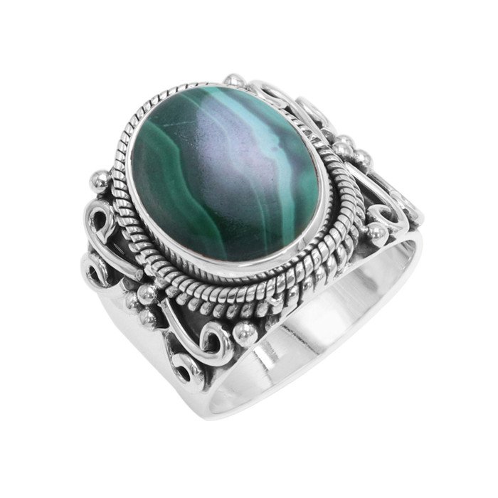 Real Malachite Sterling Silver Handmade Statement Ring