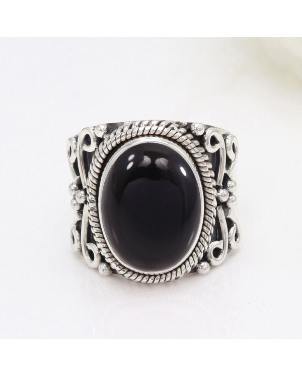 Sterling Silver Genuine Gemstone Natural Black Onyx Ring