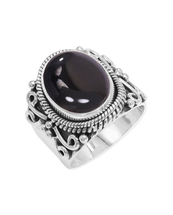 Sterling Silver Genuine Gemstone Natural Black Onyx Ring