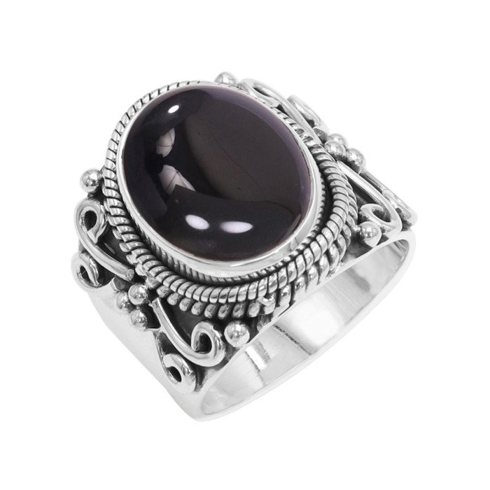 Sterling Silver Genuine Gemstone Natural Black Onyx Ring