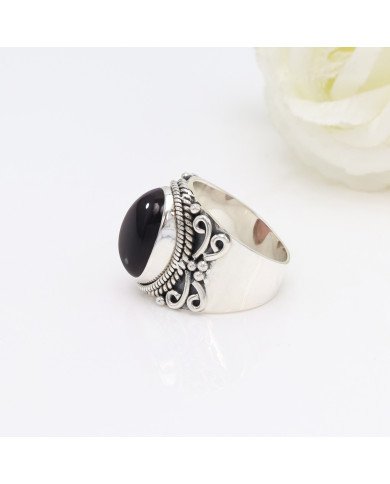 Sterling Silver Genuine Gemstone Natural Black Onyx Ring