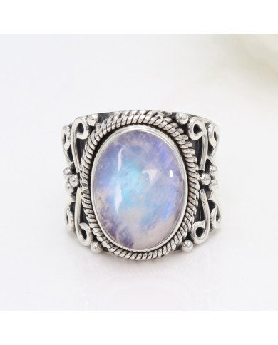 Sterling Silver Rainbow Moonstone June Birthstone Ring