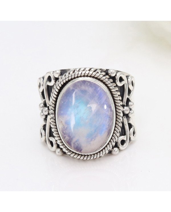 Sterling Silver Rainbow Moonstone June Birthstone Ring