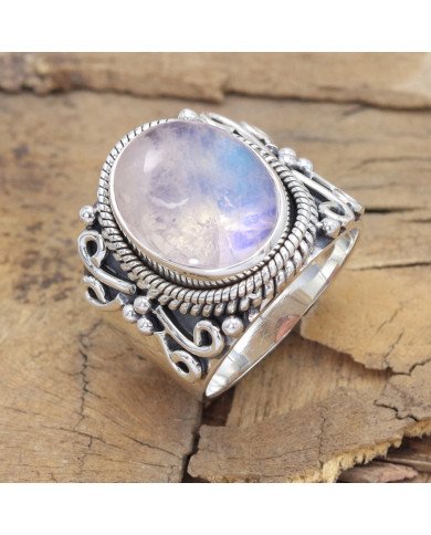 Sterling Silver Rainbow Moonstone June Birthstone Ring