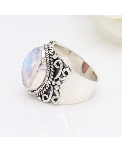 Sterling Silver Rainbow Moonstone June Birthstone Ring