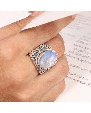Sterling Silver Rainbow Moonstone June Birthstone Ring