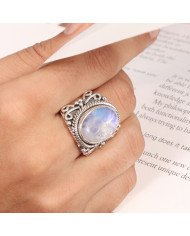 Sterling Silver Rainbow Moonstone June Birthstone Ring