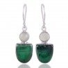 Malachite and Prehnite Green Dangle Earrings Silver Earring